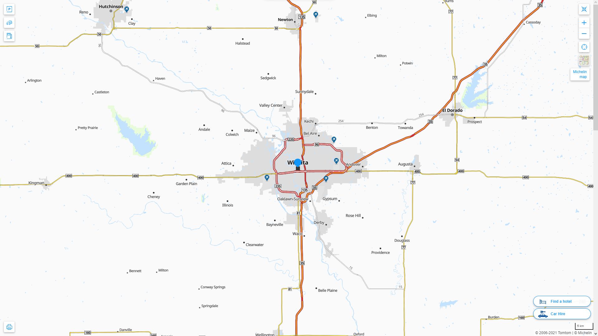 Wichita Kansas Highway and Road Map